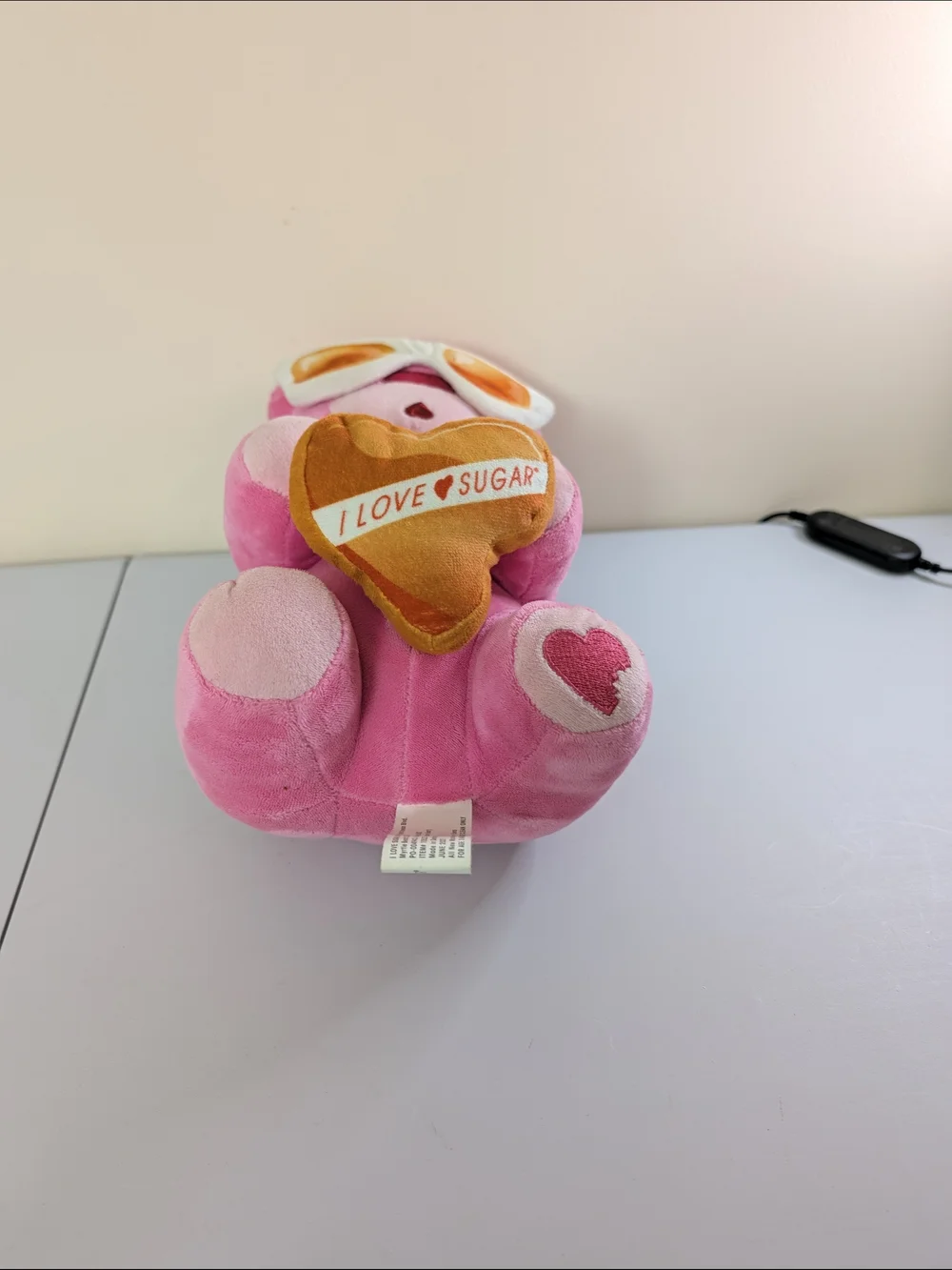 Pink Plush Bear Holding 'I Love Sugar' Heart - Brand Unspecified